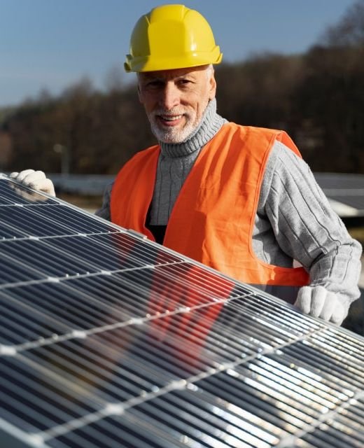 Engineer inspecting solar panel